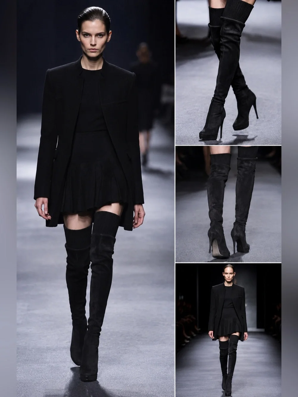 Givenchy Black Suede Thigh High Over-The-Knee Boots Sock Stretch 37.5 ITALY
